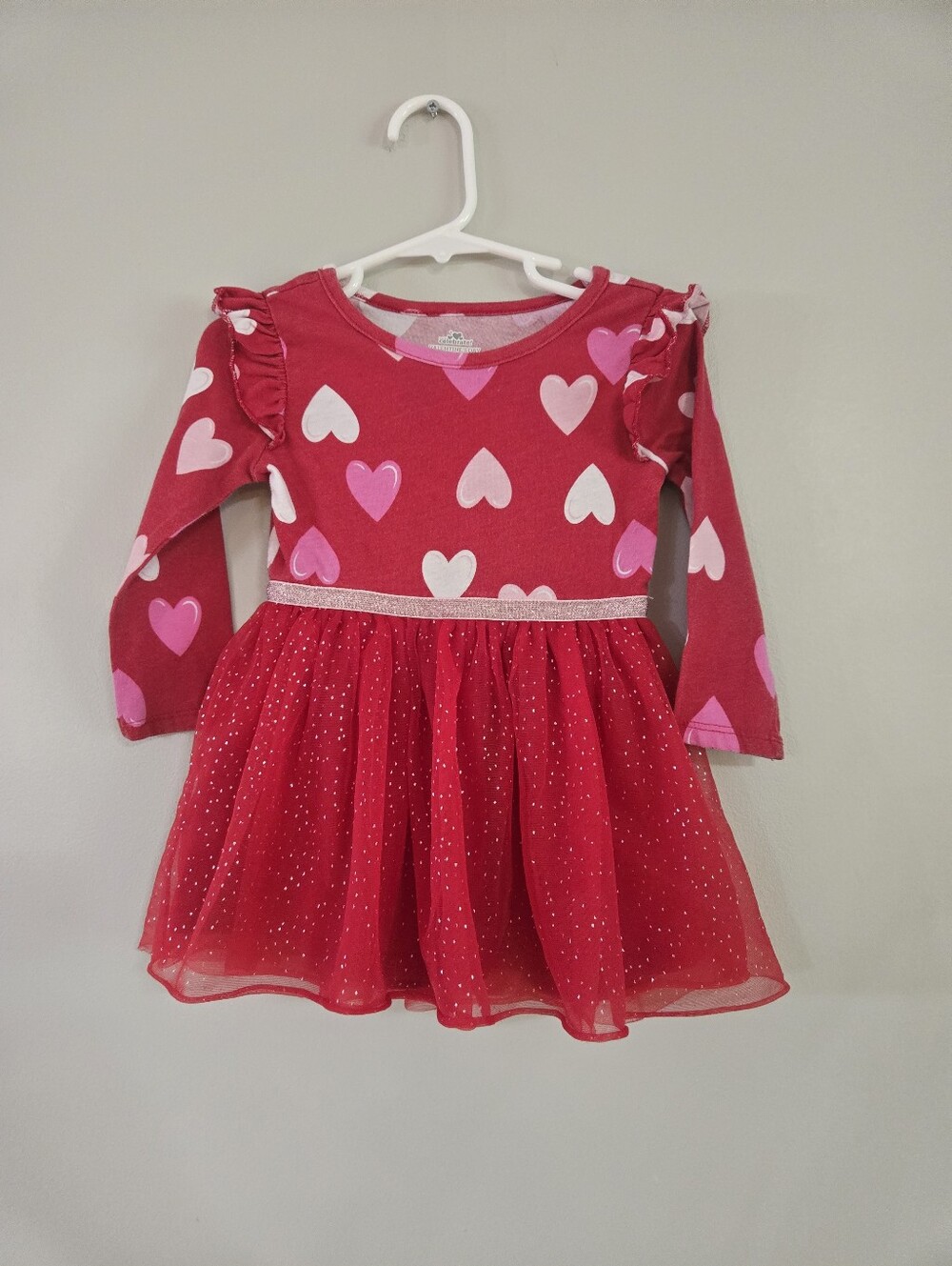 Way to Celebrate Valentine’s Day Heart Tulle Dress Girls 18M Red Pink